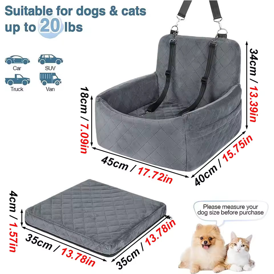 CozyRide Pet Car Seat | Secure Travel Booster with Washable Cushion